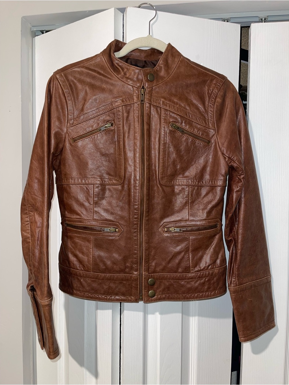 Calvin Klein Jeans Brown Leather Moto Jacket
